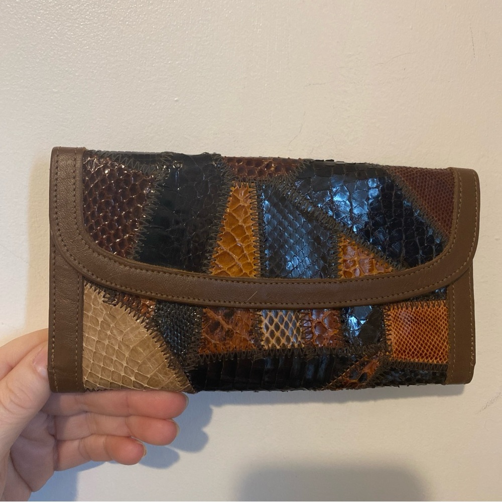 Multi-Color Patchwork Snakeskin Leather Clutch Wallet Varon Vintage